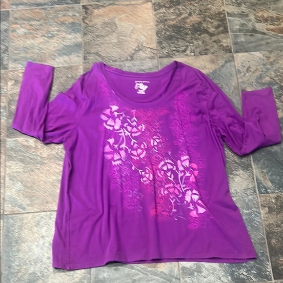 Tops - Vibrant Purple Floral Long Sleeve Top